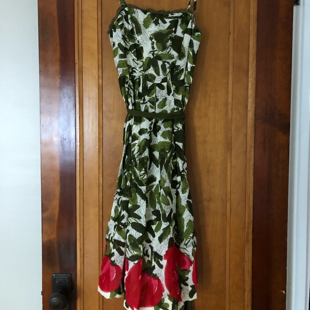 Below the knee length Anthropologie dress.